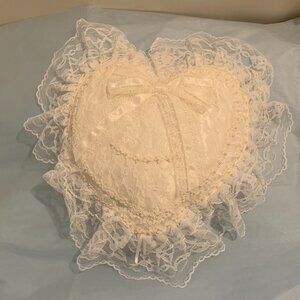 Vintage Heart Shaped Satin and Lace Handmade Wedding Ring Bearer Pillow